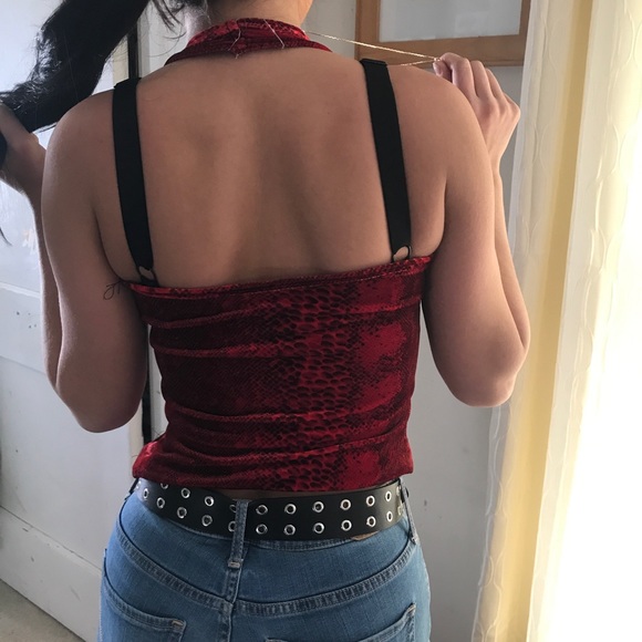 Red Velvet Snakeskin Halter Top - Picture 2 of 3
